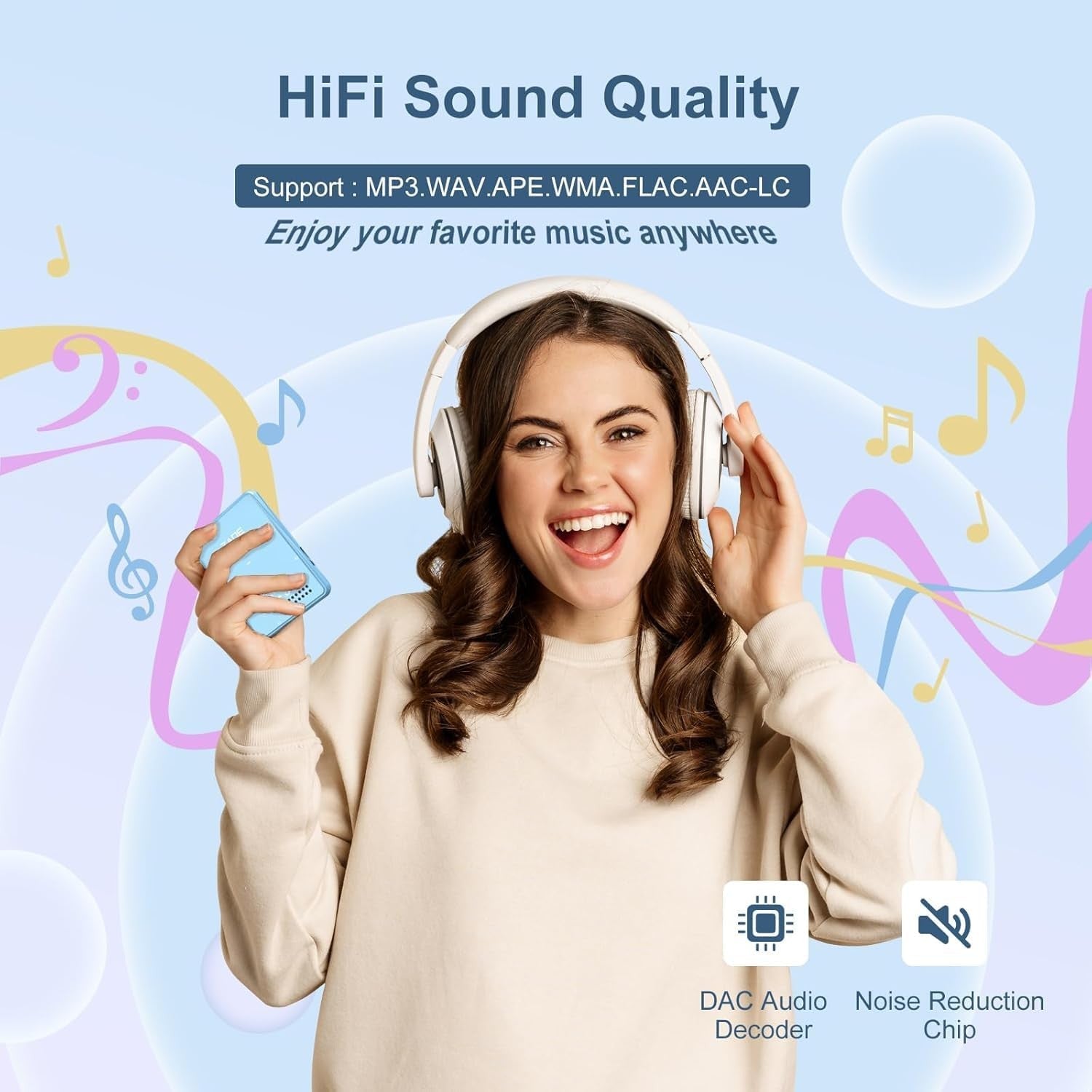 64GB Bluetooth MP3 Player Blue 2.4" Touchscreen HiFi FM
