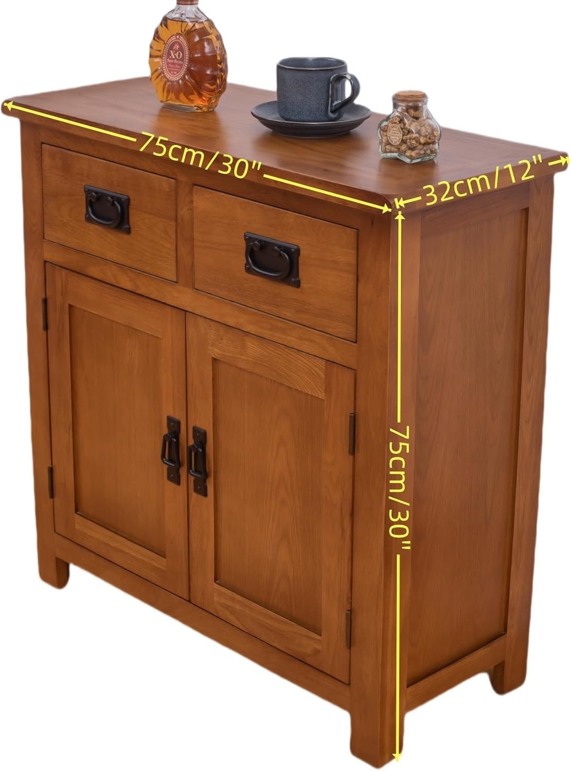 Small Solid  Rustic Oak Sideboard Cabinet 2 Door 2 Drawer Hallway Storage Unit
