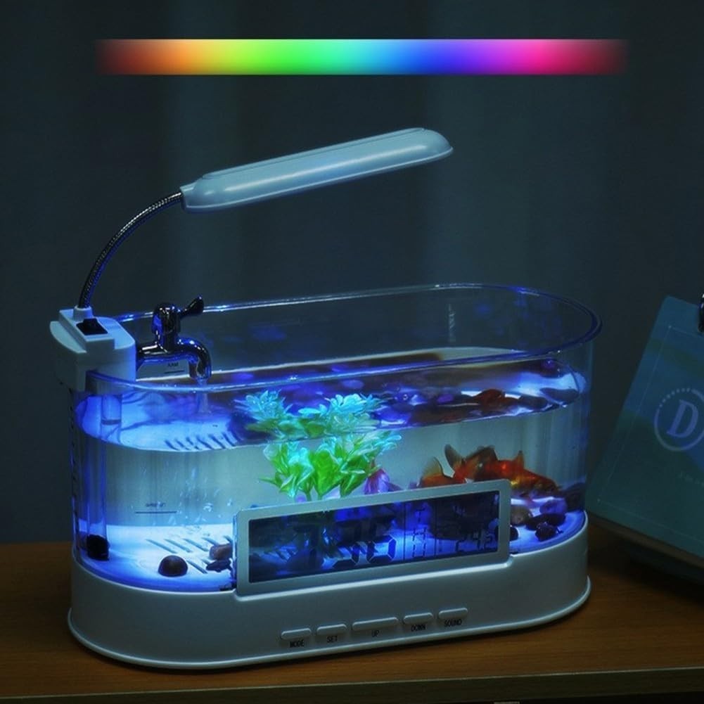 Compact LED Fish Tank Aquarium with Desk Lamp, Alarm Clock & Calendar