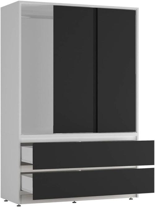 Black Sliding Door Wardrobe with 4 Drawers & Hanging Rail – Space Saver