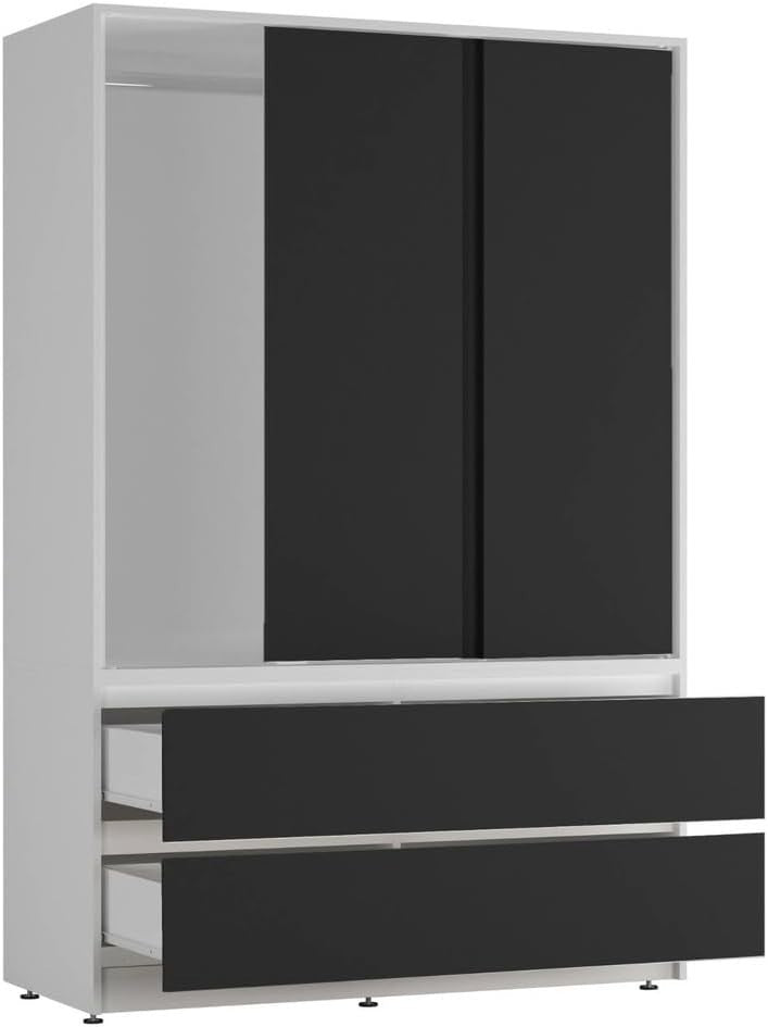 Black Sliding Door Wardrobe with 4 Drawers & Hanging Rail – Space Saver