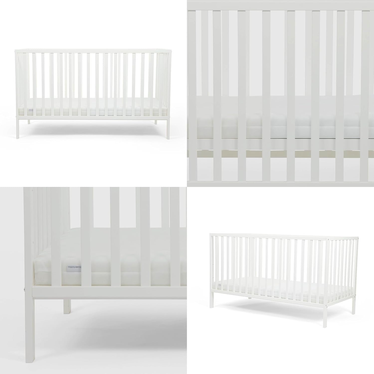 Classic Wooden Baby Cot Slated Bed with Premium Pocket Sprung Mattress White
