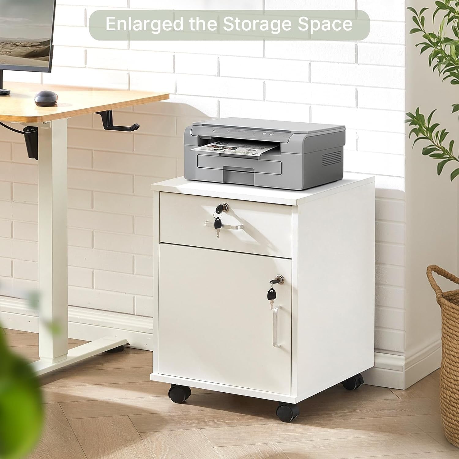 Locking Rolling File Cabinet 1 Drawer 1 Door Under Desk Storage Unit