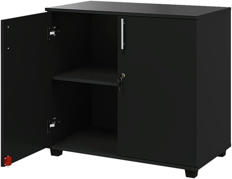 Black Lockable Lateral Filing Cabinet 2 Door Office Storage Unit