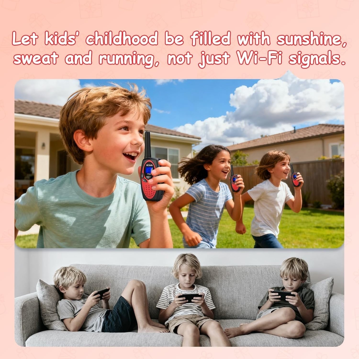 Kids Walkie Talkies 1 Pair Red Long Range VOX 8 Channel Toy Radios Easy Use