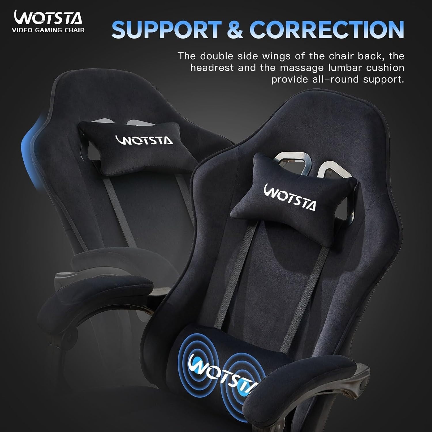 Gaming Chair Ergonomic Suede Recliner Footrest Lumbar Headrest Adult Black NEW