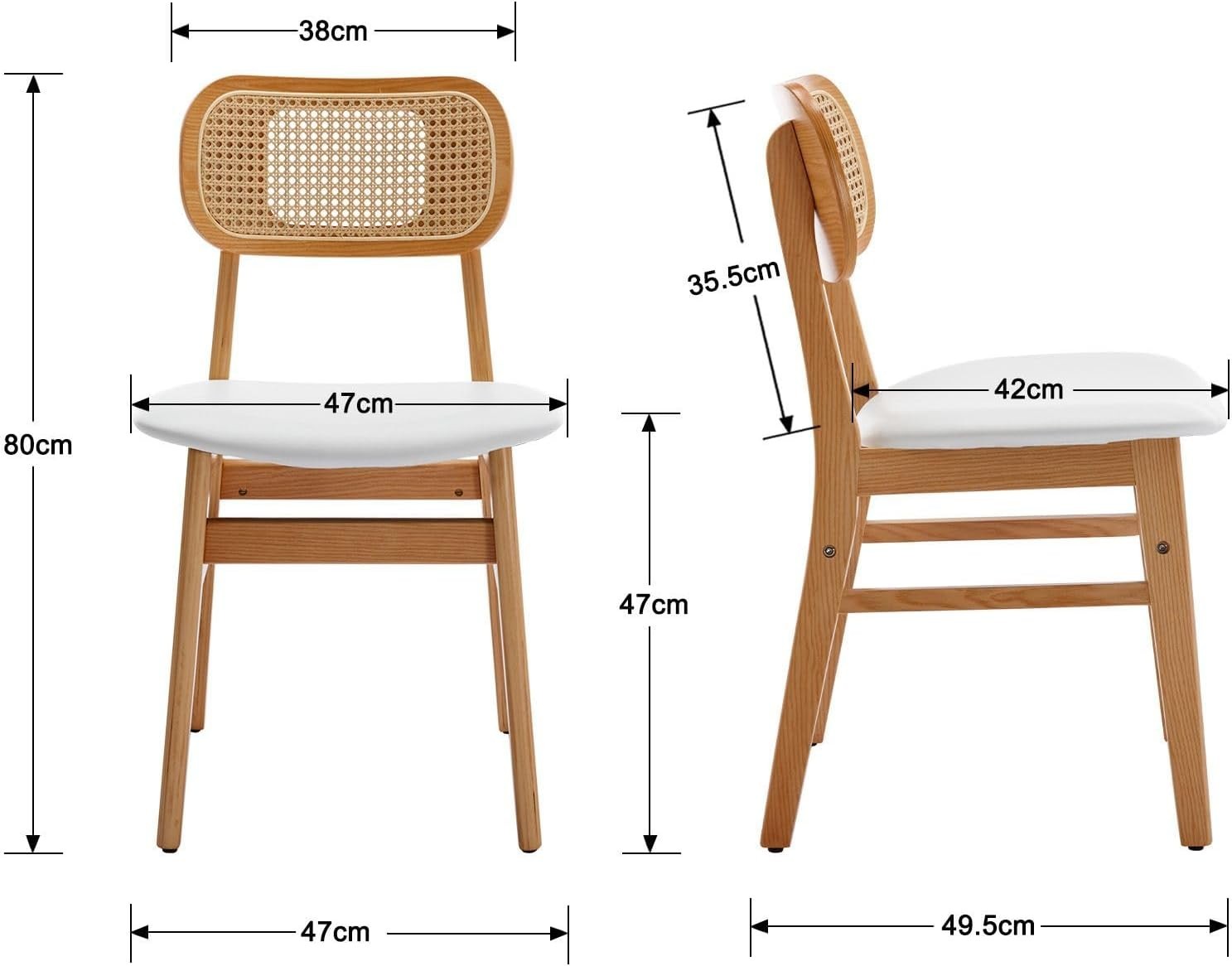 White Rattan Dining Chairs Set of 4 Upholstered Wooden Kitchen Chairs