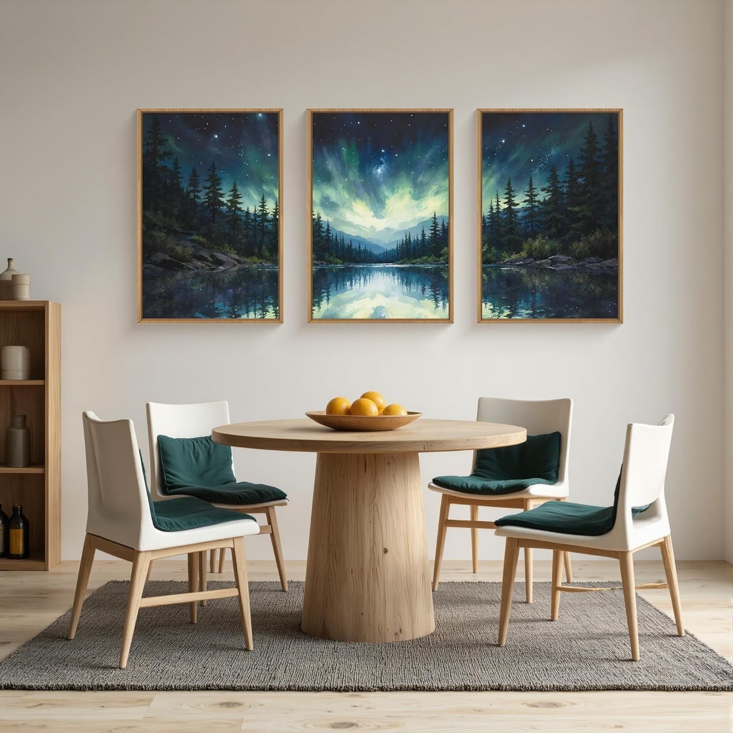 Northern Lights Forest Lake Framed Canvas Wall Art Set Aurora Landscape 16x24