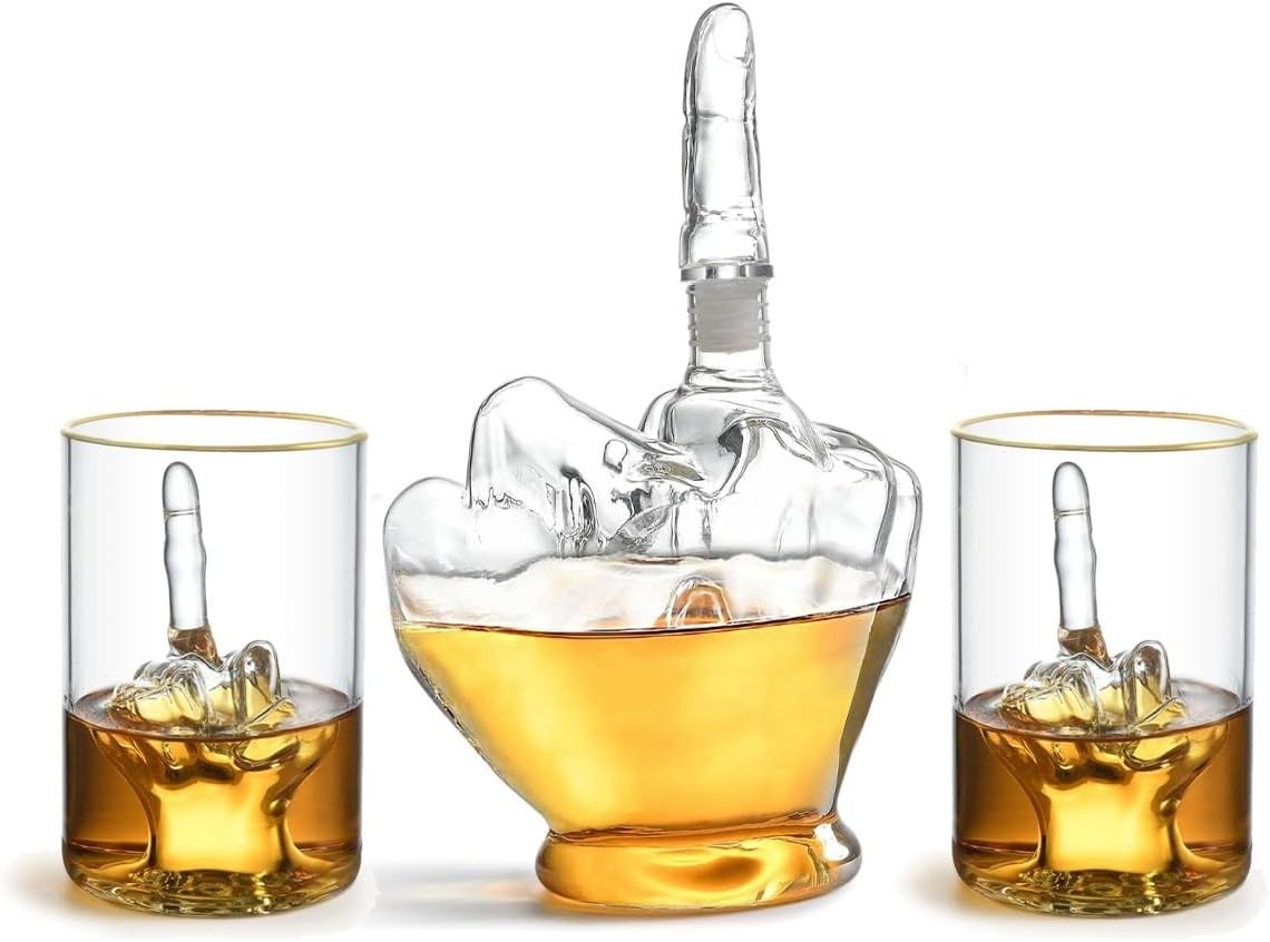 Middle Finger Whiskey Decanter Set 500ml – Funny Spirits Gift with Glasses & Fun