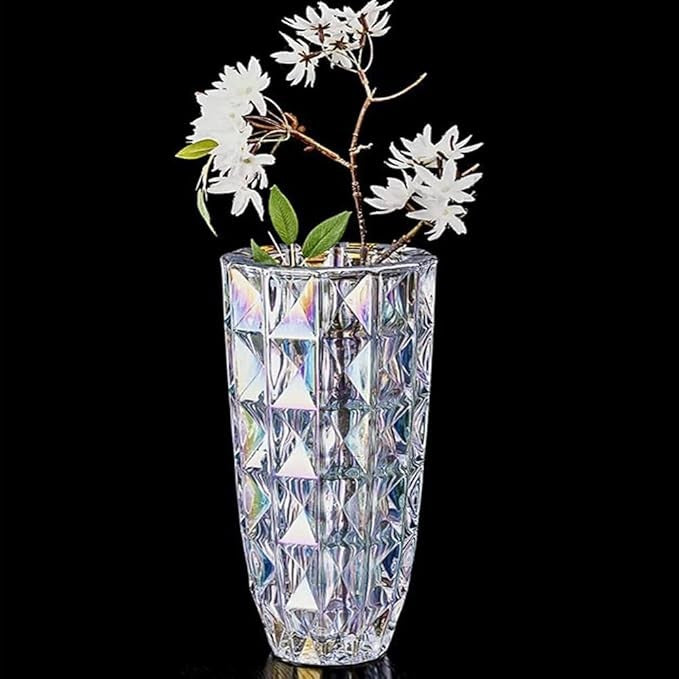 Diamond Cut Glass Vase Tall Crystal Style Flower Vase Luxury Home Decor