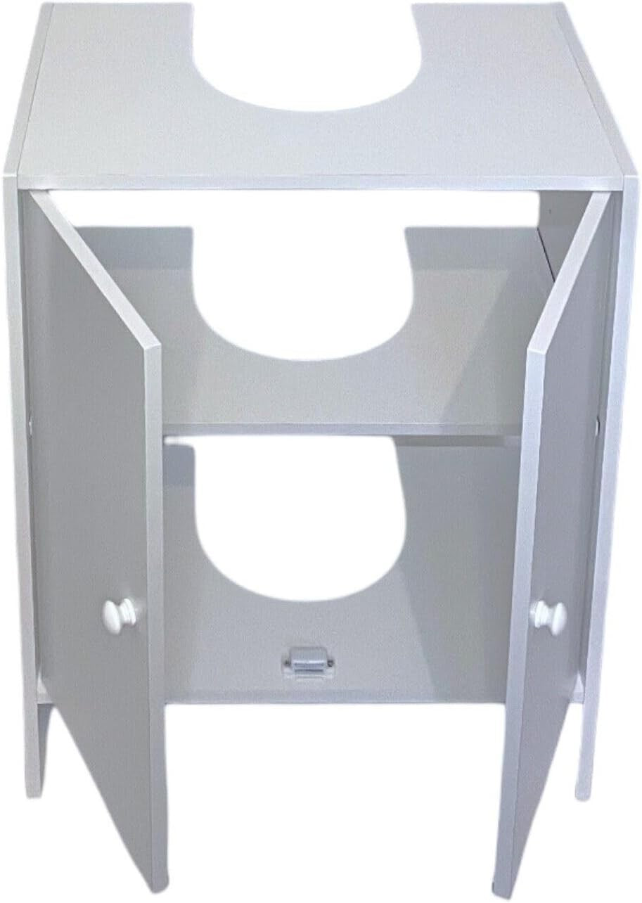 White Under Sink Bathroom Cabinet with Double Doors – Compact Storage Unit