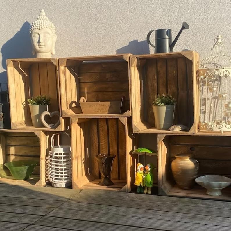 6 Pack Large Wooden Storage Crates Unfinished Boxes 50x40x30cm