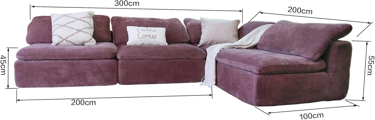 Modern Purple L-Shaped Convertible Sofa Bed with Chaise - Space Saver