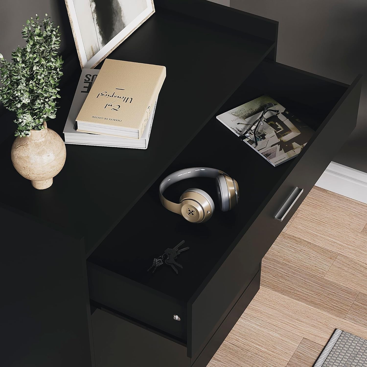 Modern Black Shoe Cabinet Hallway Cupboard with Drawer 82x34x90cm