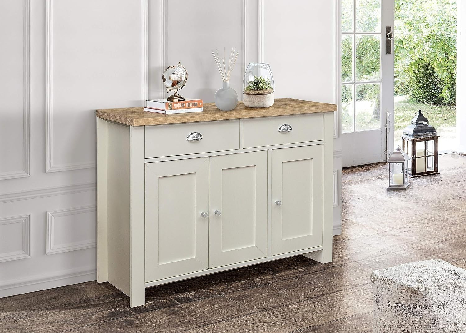 Cream Oak Sideboard 3 Door 2 Drawer Storage Unit Cupboard Cabinet