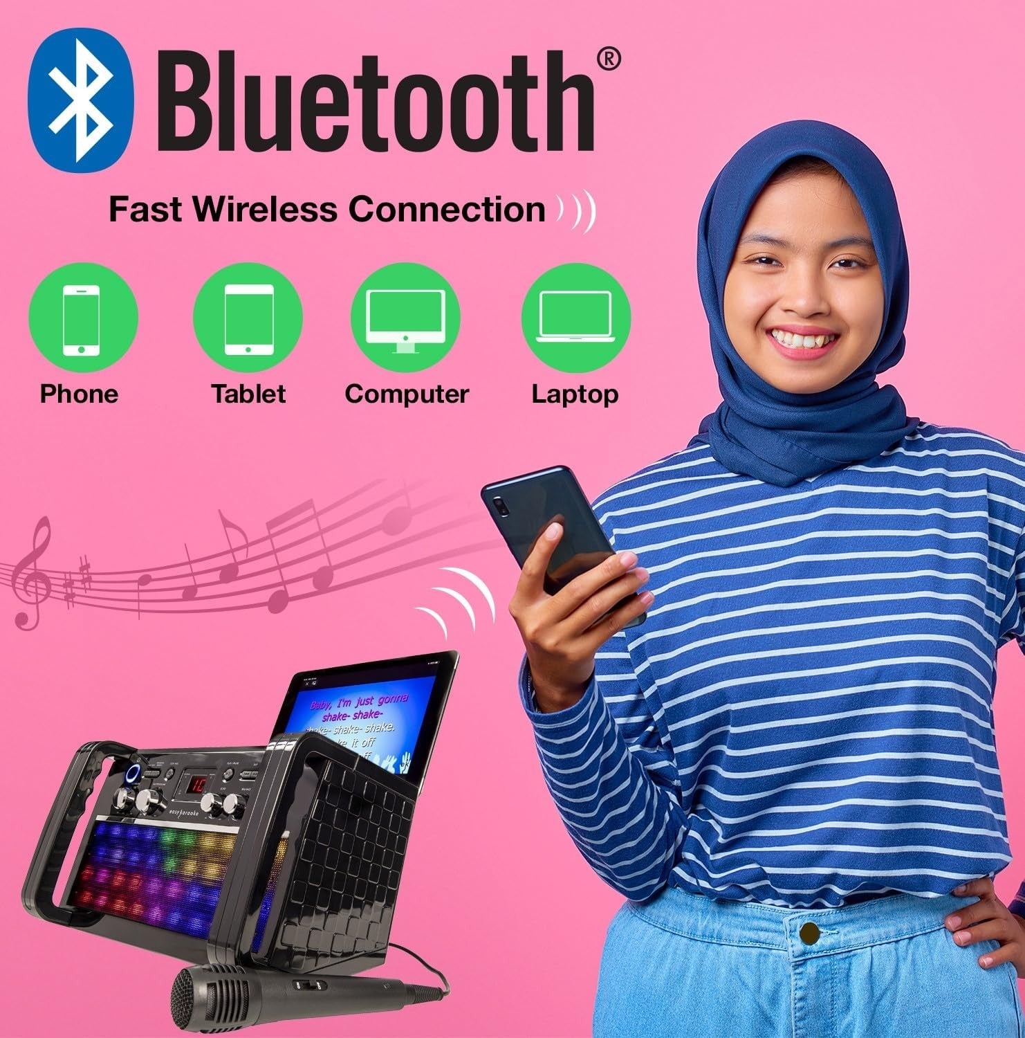 Easy Karaoke EKS213-BT Bluetooth CD+CDG Karaoke Machine with LED Lights
