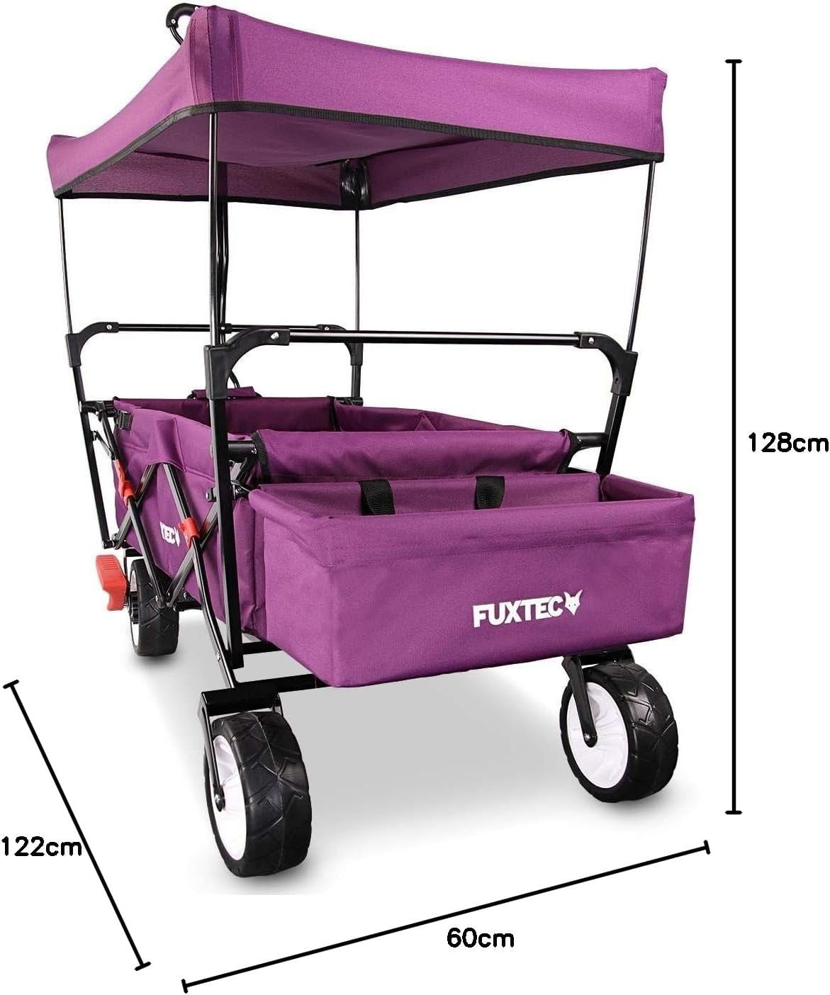 Purple Folding Wagon w/ Canopy Compact Pull Cart Garden Trolley w/ Rear Bag