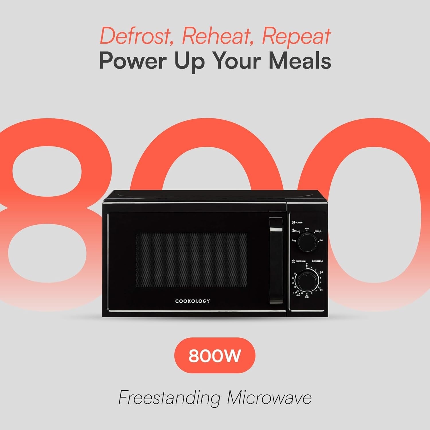 20L Freestanding Microwave 800W 5 Power Levels Quick Defrost Black