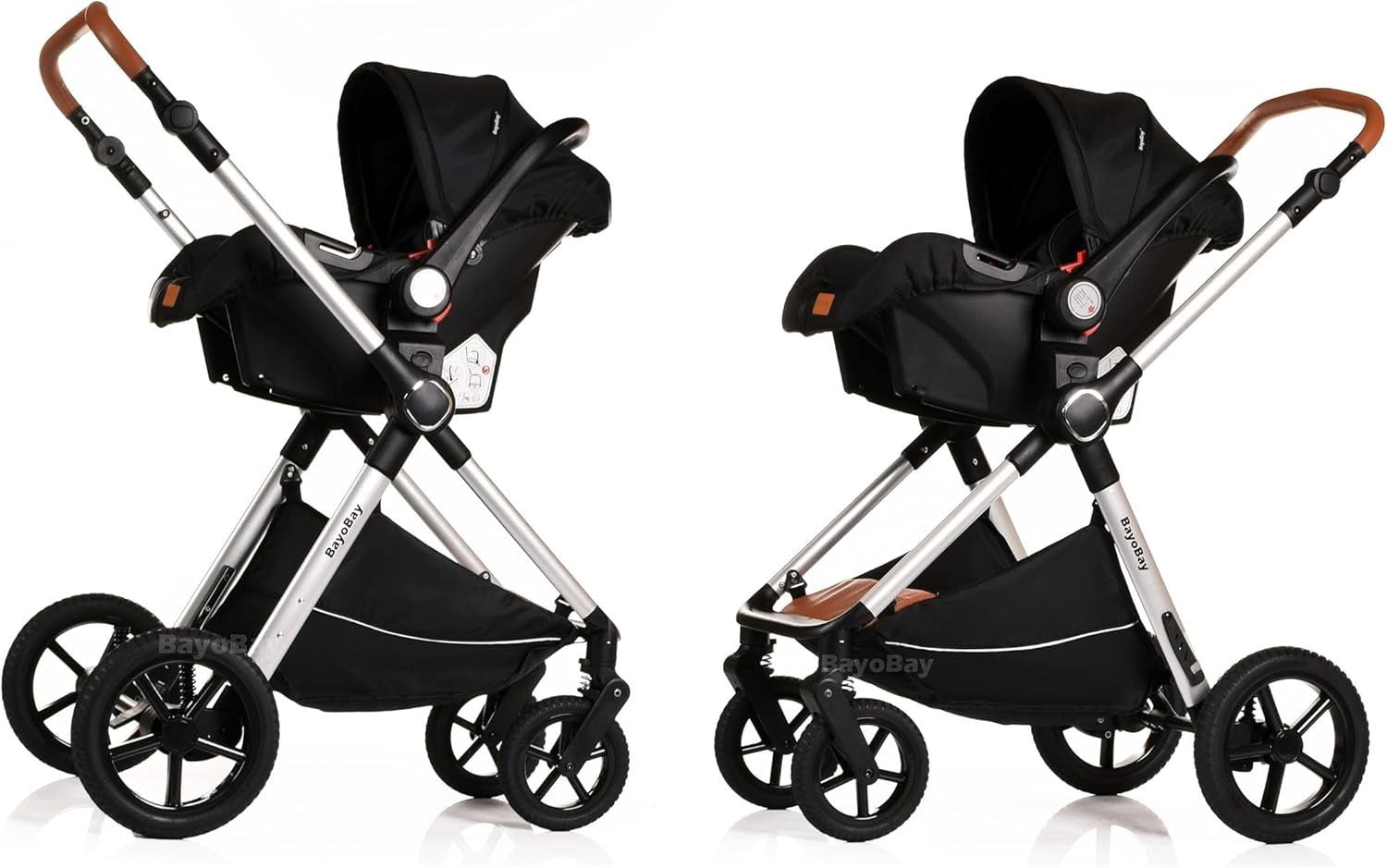 3in1 Baby Pram Travel System Pushchair with Car Seat Foldable Black Silver