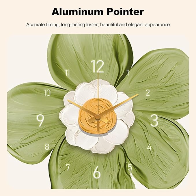 Beige Flower Wall Clock 35cm Art Deco Porcelain Silent Modern Home Decor