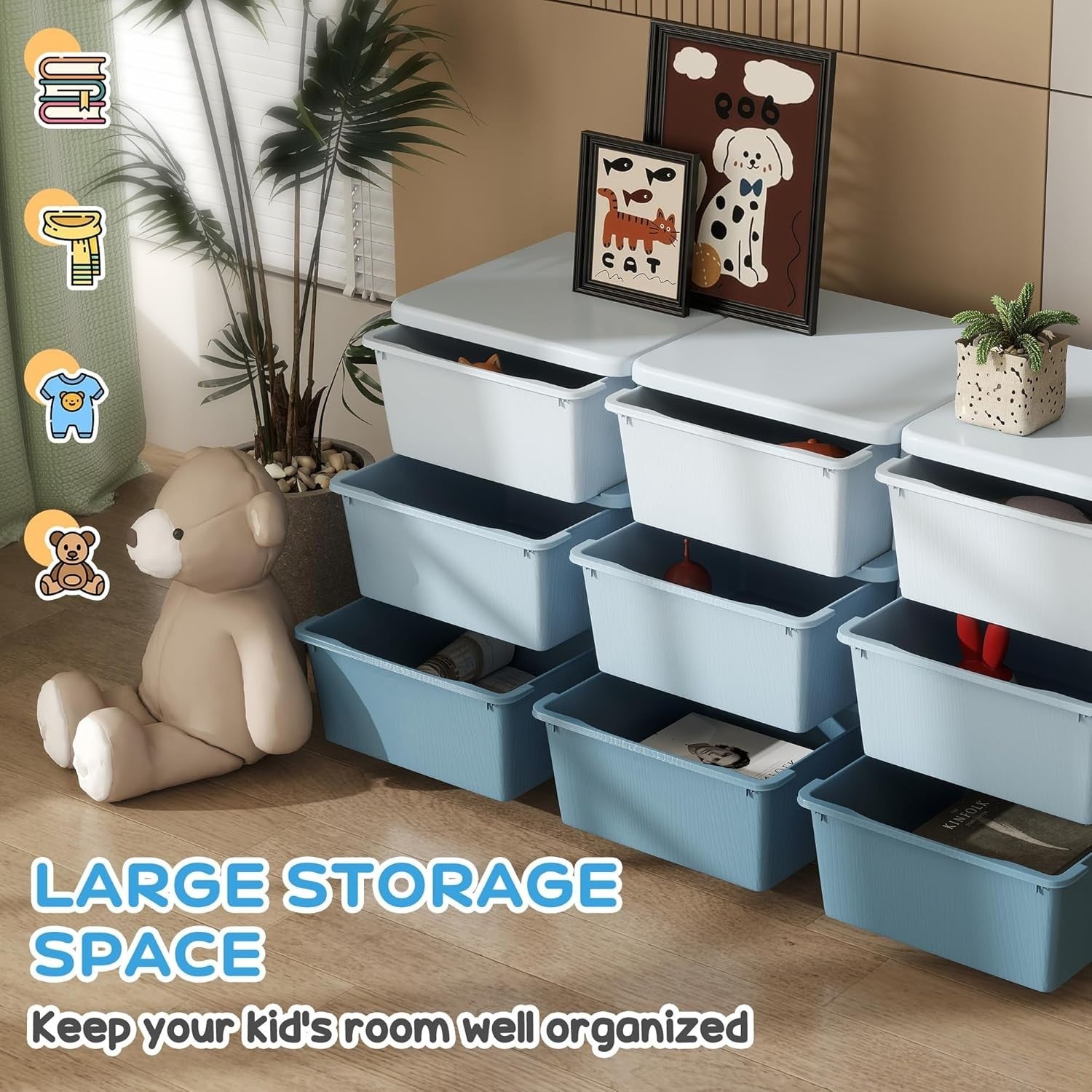 Kids 9-Drawer Storage Unit Toy Organizer Chest with Safe Rounded Corners Blue