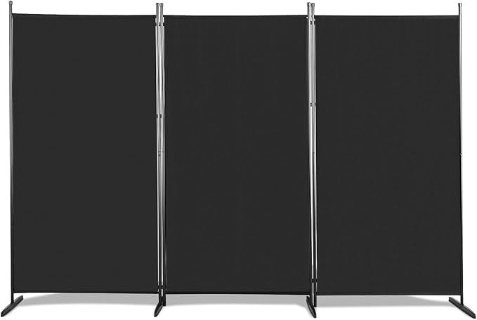 Black 3 Panel Room Divider 6FT Folding Privacy Screen – Portable Partition Wall