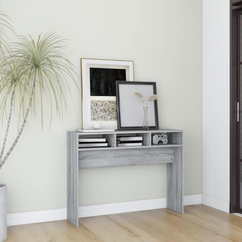 Modern Concrete Grey Console Table with Storage Shelves – 105x30x80cm
