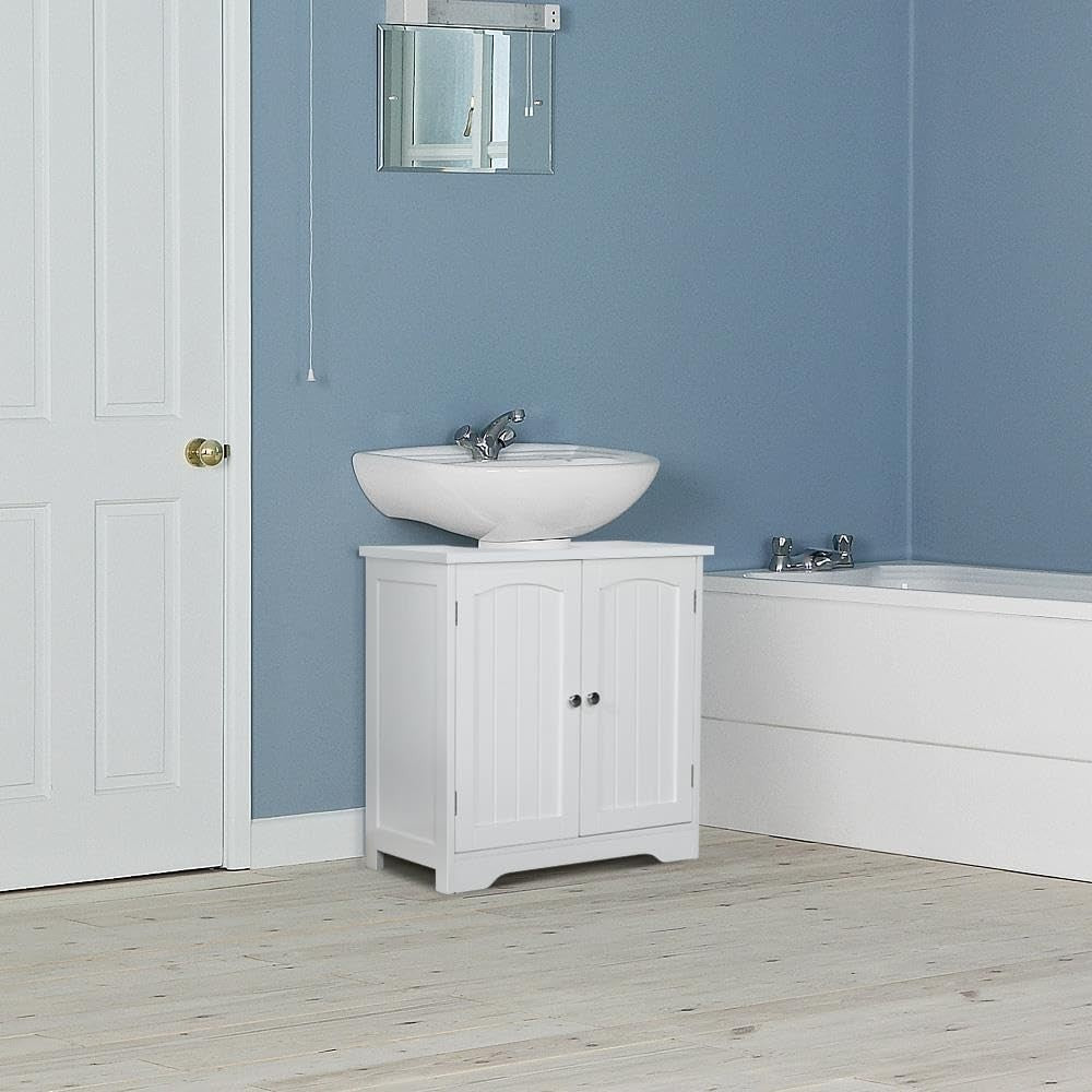 Under Sink Bathroom Cabinet Cupboard with Shelf & Doors 60x30x60cm White