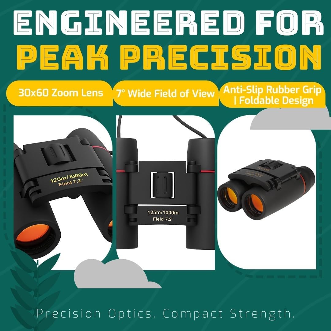 30x60 Compact Folding Binoculars Lightweight Mini Travel Hiking Bird Watching