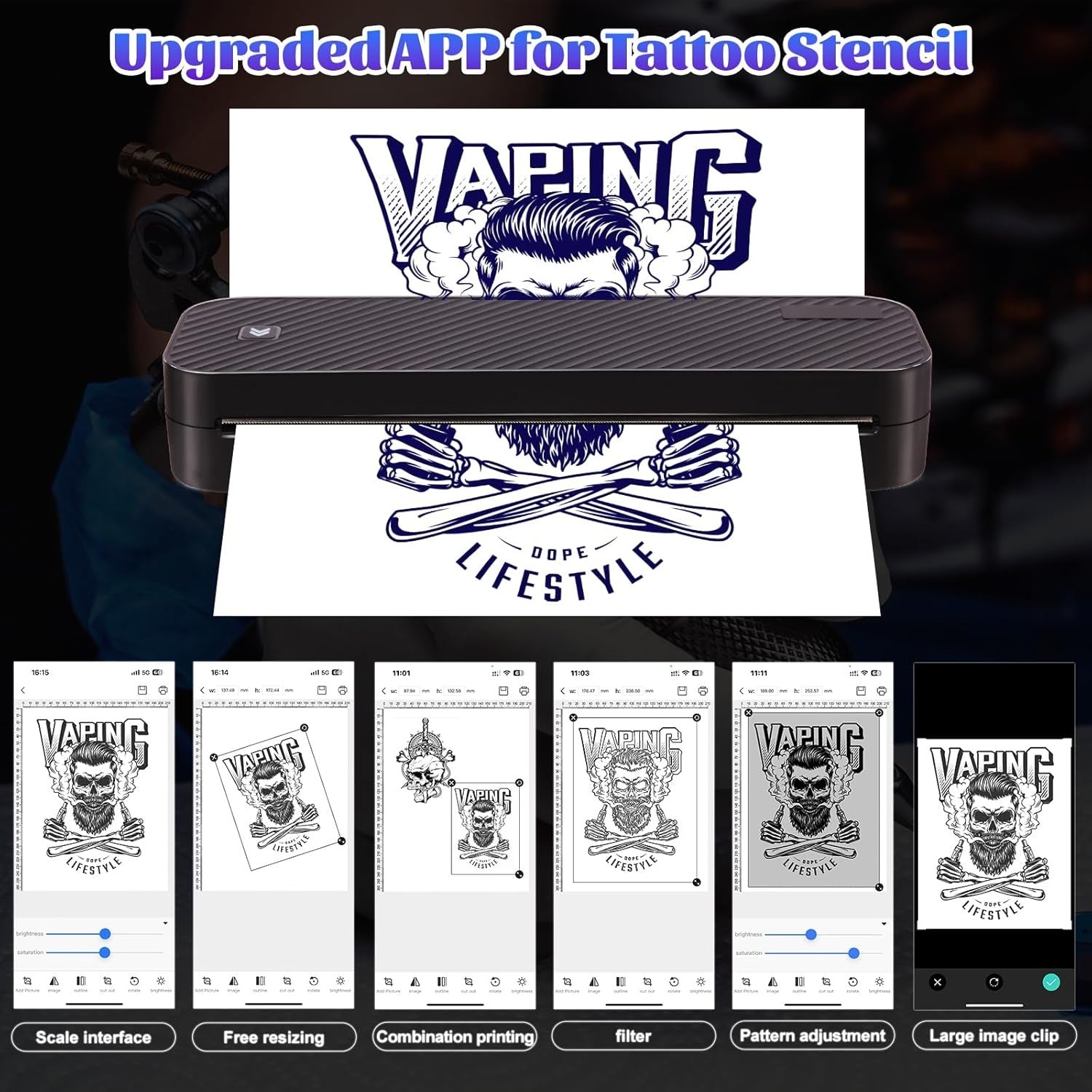 Wireless Tattoo Stencil Printer 2600mAh Black