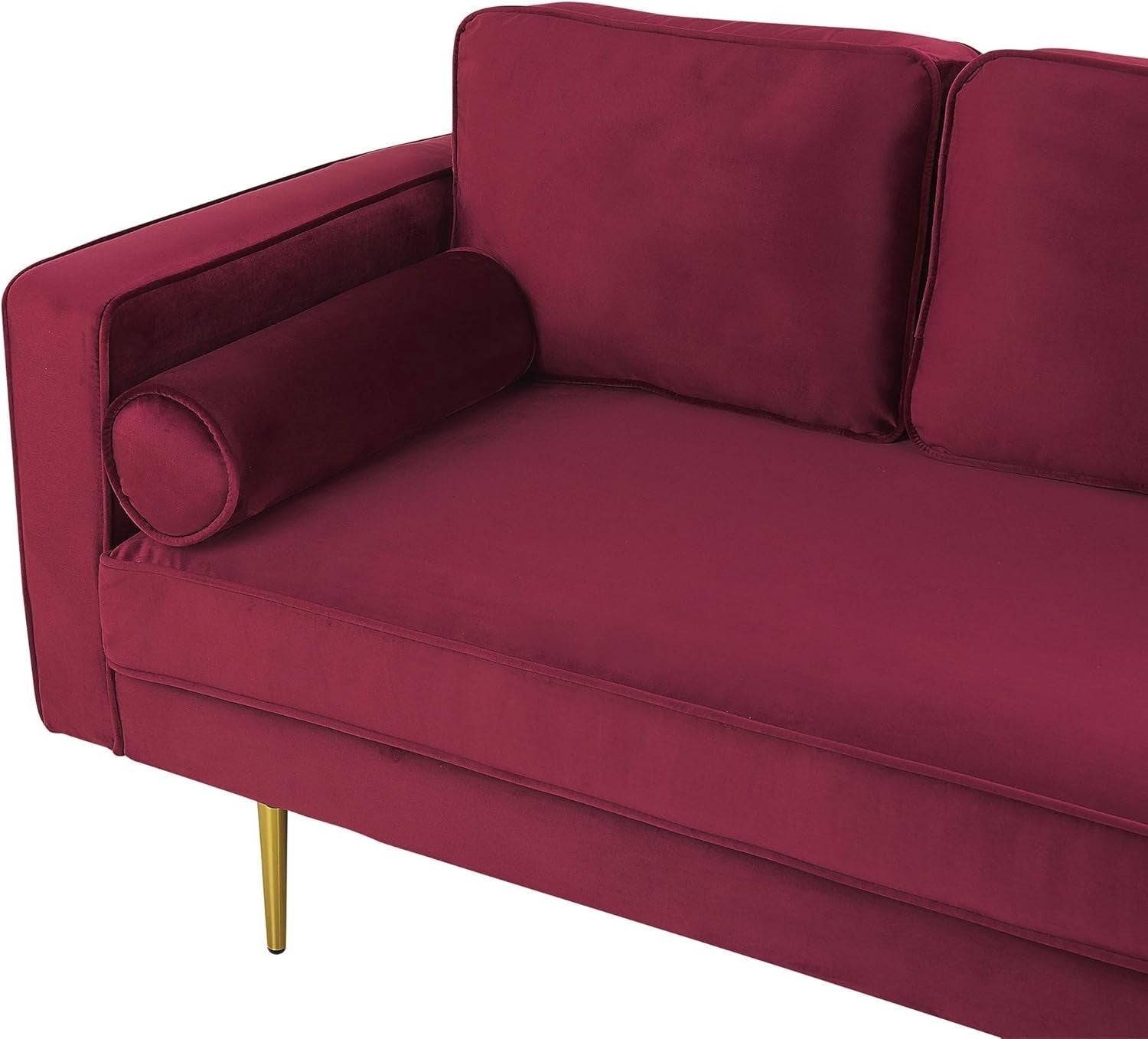 Velvet Chaise Lounge Sofa Red | Gold Legs, Cushions, Deep Seat, Glam Look