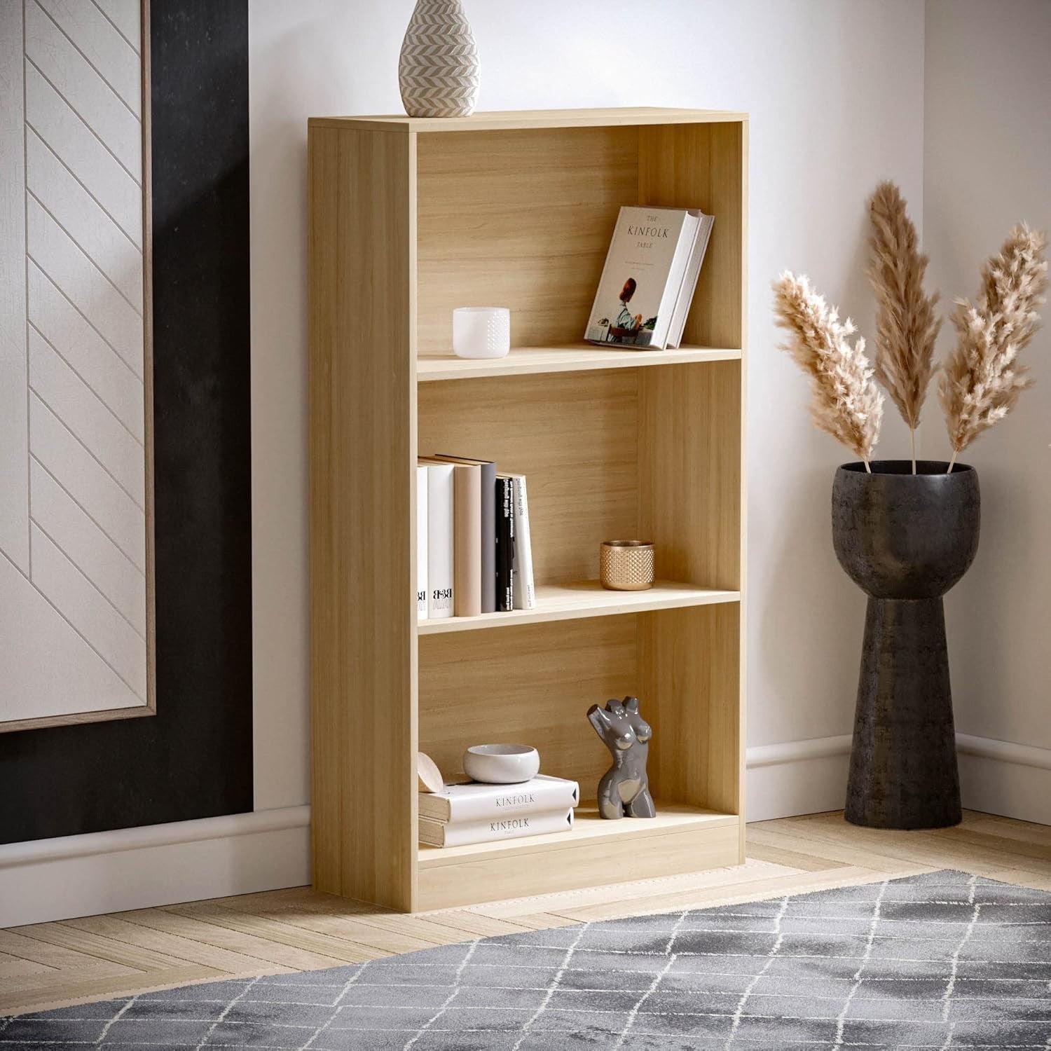 3 Tier Oak Wooden Bookcase Modern Storage Display Shelf for Living Room Medium