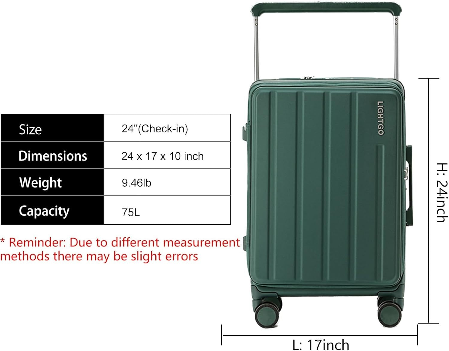 24” Dual Opening Checked Luggage Front Back Access Hard Shell