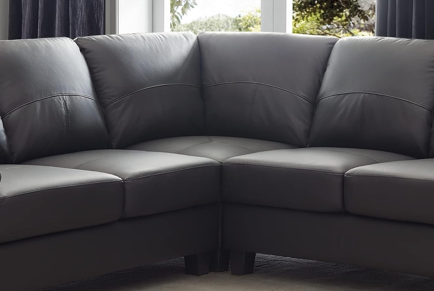 Black Genuine Leather L-Shape Corner Sofa with USB Ports Boston 5 Seater