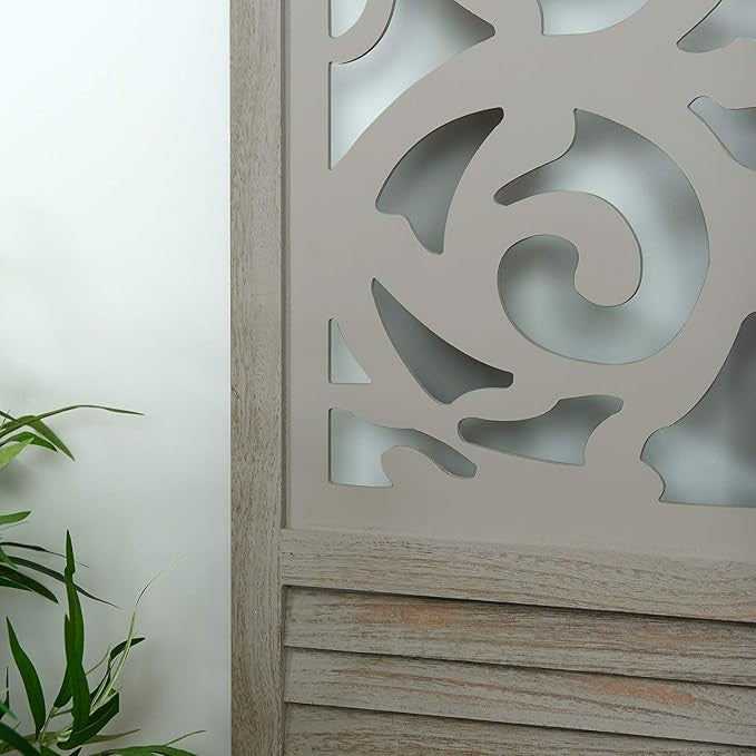 Grey Wooden Room Divider 3 Panel Folding Screen – Rustic Privacy Partition Decor