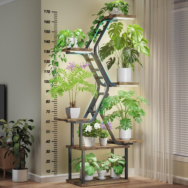 7 Tier Tall Metal Plant Stand with Grow Lights Indoor Outdoor Flower Shelf Rack