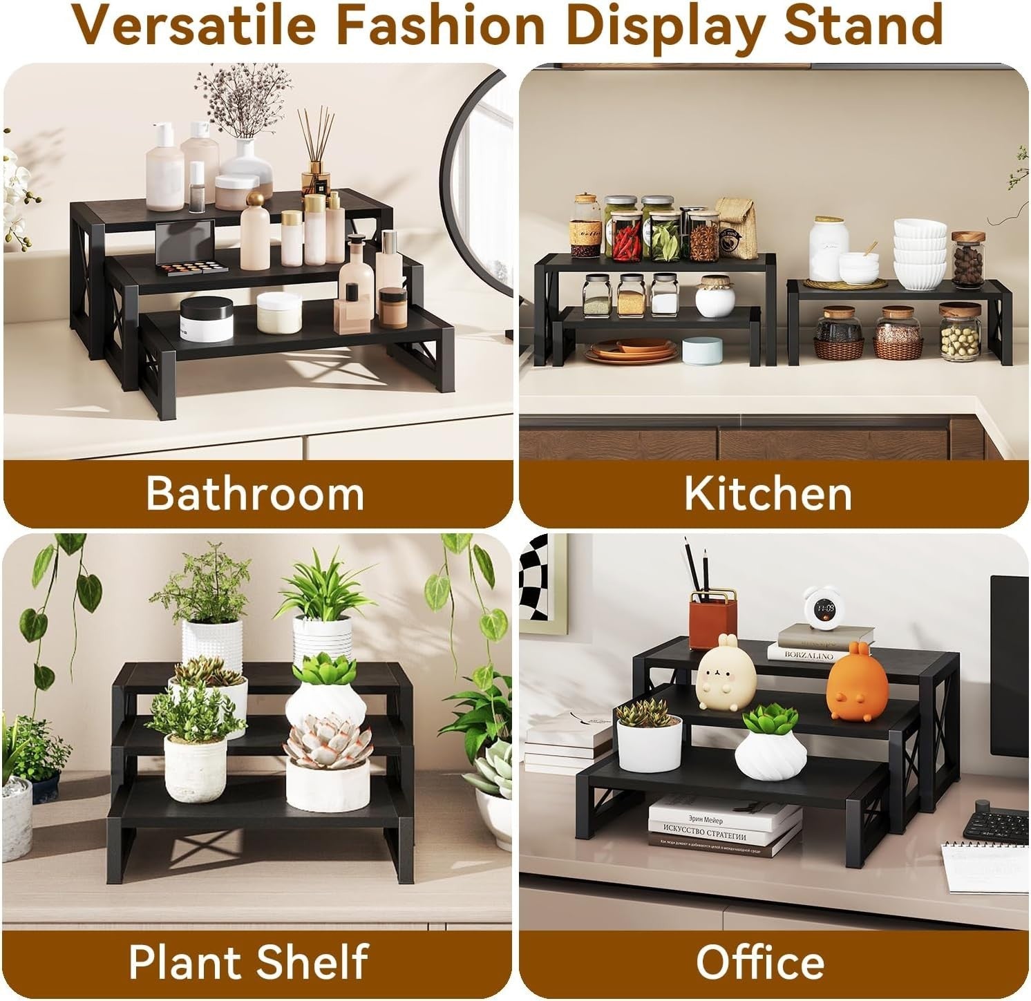 3-Tier Black Wood Cupcake & Dessert Display Stand – Rustic Party Table Risers