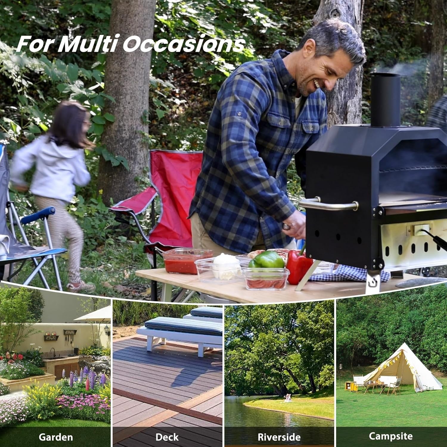 26" Outdoor Wood Fired Pizza Oven | 2-Tier BBQ Grill w/ Stone, Peel & Waterproof