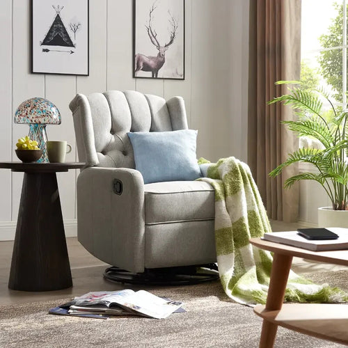 Grey Recliner Armchair Swivel Wing Back Lounge Chair with Footrest Seat