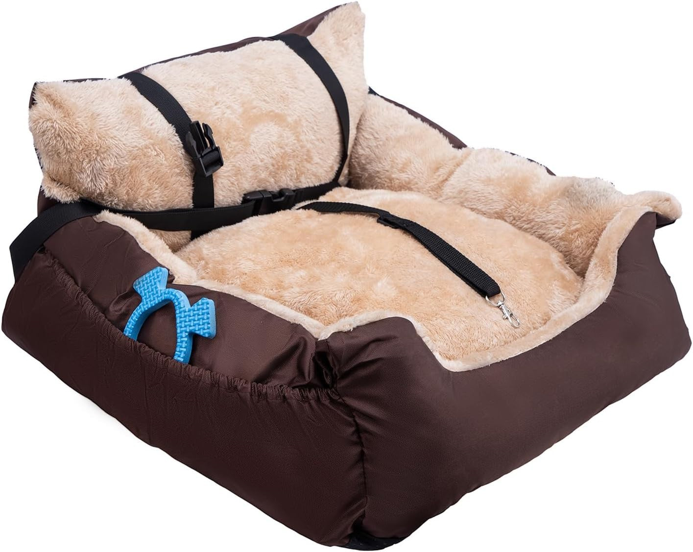 Small Dog Car Seat Pet Travel Bed Safety Leash Non Slip Base Brown