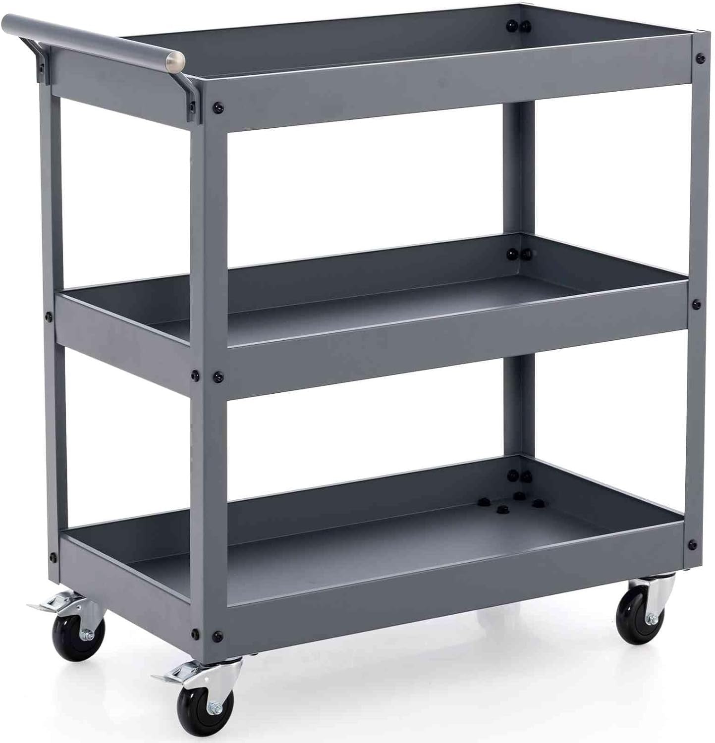 3-Tier Rolling Tool Cart Grey 76W x 38D x 78H cm Steel Mobile Trolley