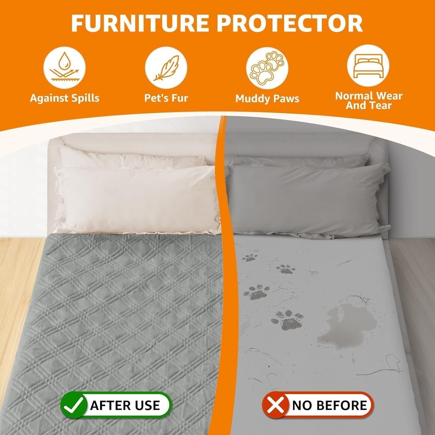 Waterproof Dog Blanket Couch Cover 137x208cm Anti-Slip Grey