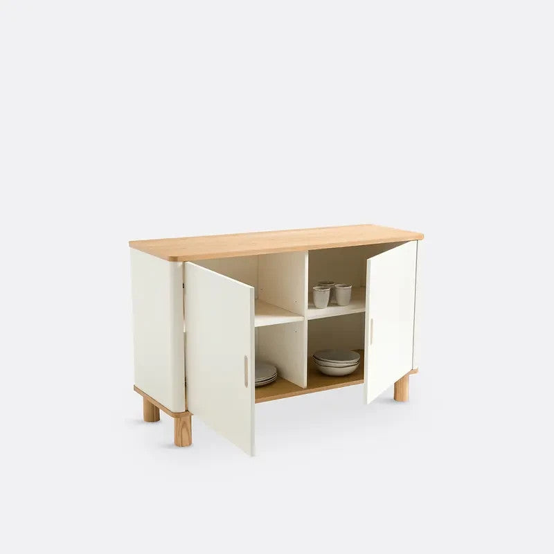 Modern 2 Door Sideboard Cabinet Oak Top | White Storage Unit for Hallway