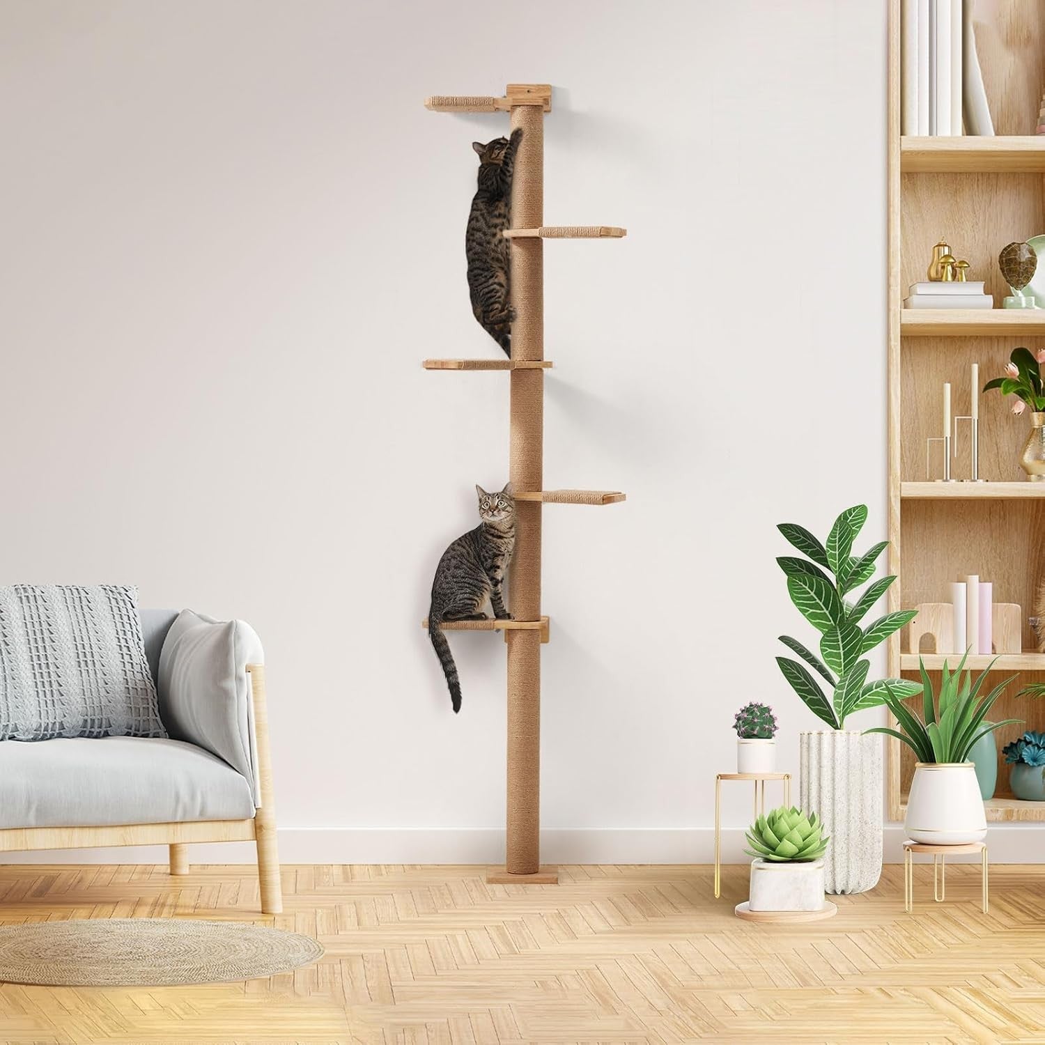 Tall Cat Tree Floor to Ceiling 5 Tier Wall Mounted Scratching Post Tower