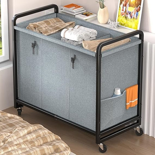 230L 3-Section Laundry Sorter Cart with Wheels & Metal Frame – Grey Organizer