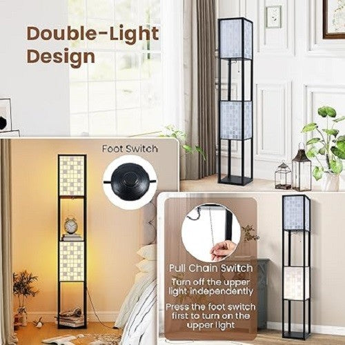 Floor Lamp with Shelves Grid Lampshades Storage Standing Light Reading Lamp
