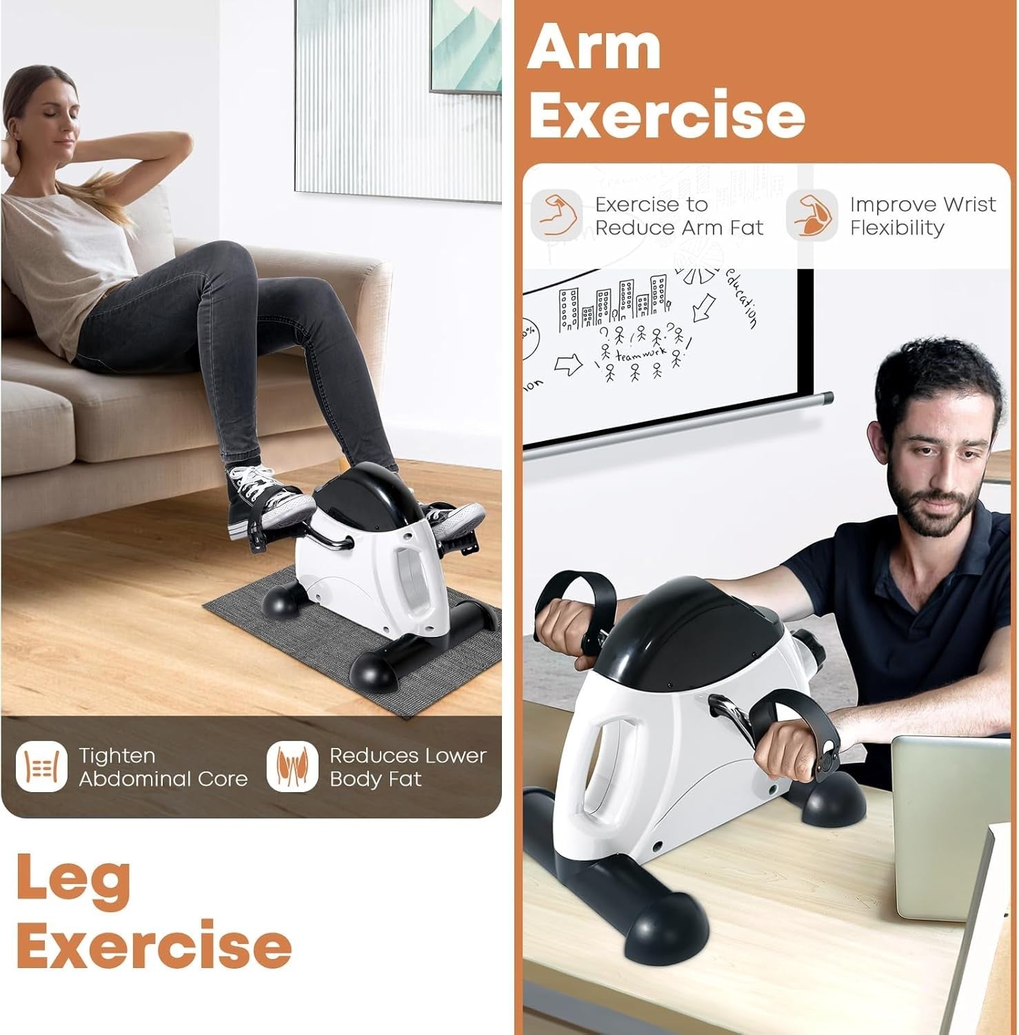 Compact Under Desk Pedal Exerciser LCD Adjustable Resistance Arm Leg