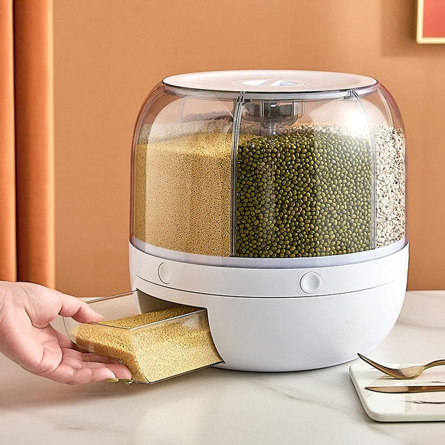 6 Grid 360° Rotating Rice Dispenser Airtight Grain 5KG