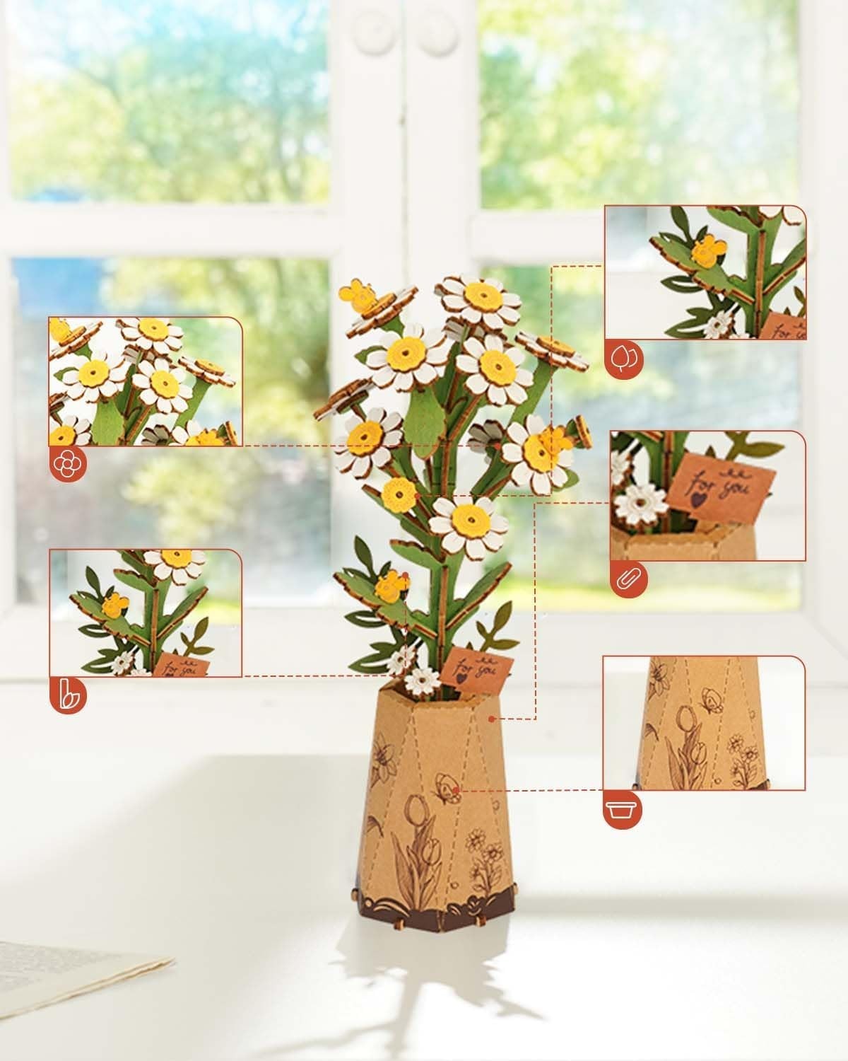 3D Wooden Chamomile Flower Puzzle Kit – DIY Craft Gift & Decor
