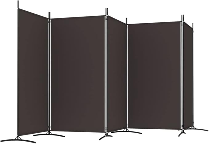 5 Panel Folding Room Divider Brown Privacy Screen 433x180cm Fabric Partition